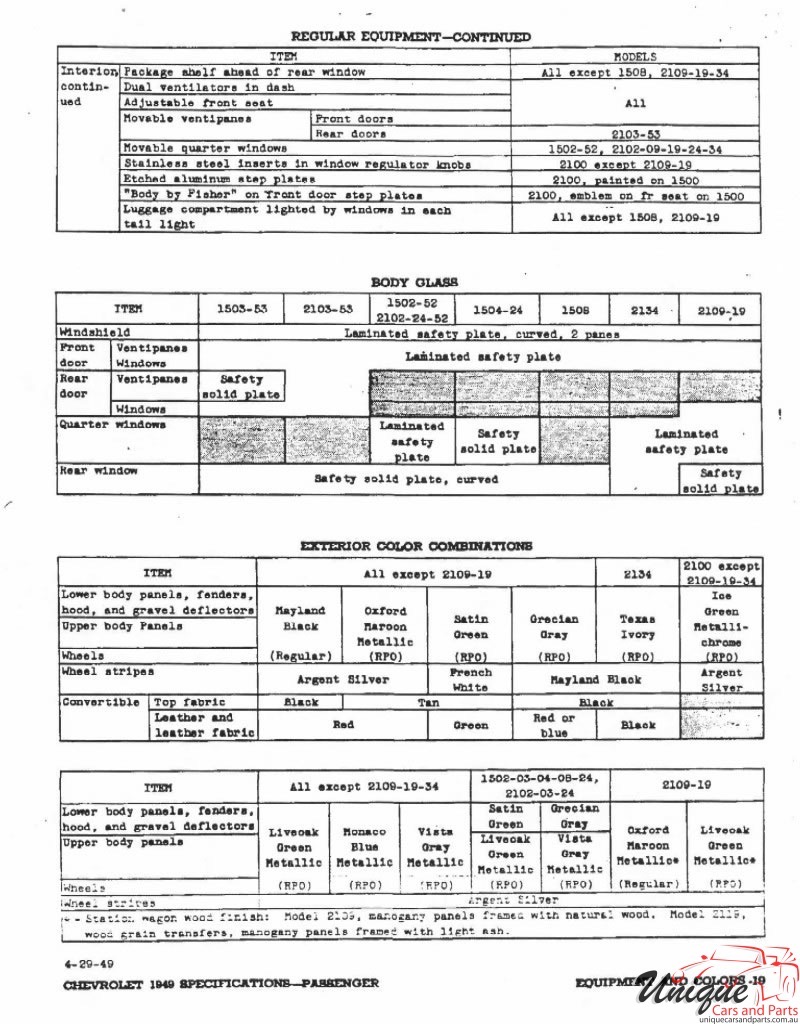 1949 Chevrolet Specifications Page 8